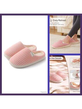 Warm Plush Memory Foam Slippers Anti-Skid Rubber Sole Indoor Outdoor